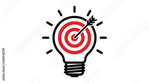 Glowing light bulb vector illustration featuring a red target center for innovative business marketing strategies