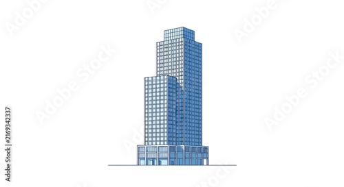 Modern Isometric Blue Skyscraper Building Illustration