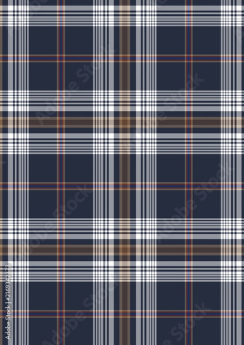 Classic dark navy blue plaid pattern seamless vector background. Elegant tartan check fabric texture for fashion apparel, textile print, home decor, and wrapping paper design.
