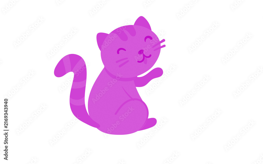Fototapeta premium Cute Beige Cat Cartoon Illustration Isolated on White