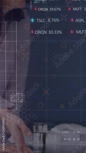 Animation of multiple graphs and trading boards over diverse architects discussing blueprint