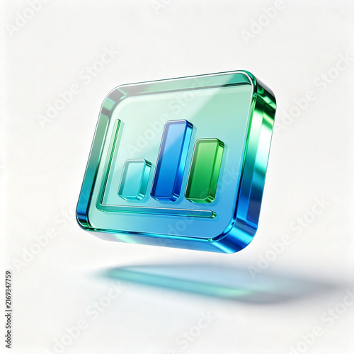 Glass analytics icon with rising bars