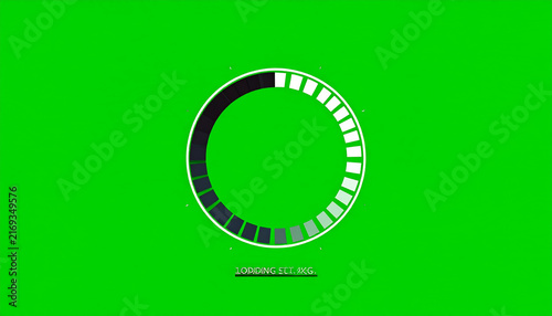 Plakat Animated loading circle indicator with segments filling up on a green screen background, representing data processing and waiting time
