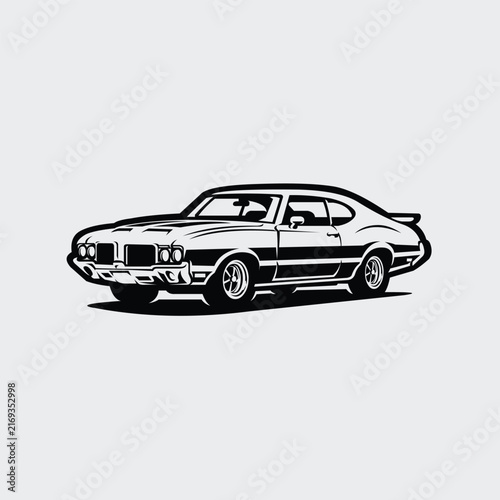 Classic old muscle car monochrome vector icon isolated