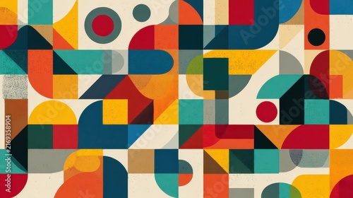Retro Geometric Abstract Pattern, Vibrant retro geometric design with overlapping shapes and bold colors