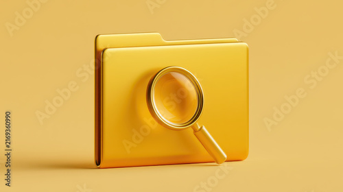Yellow folder with magnifying glass symbol for digital file search concept
