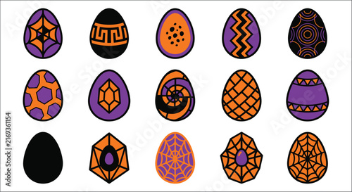 Canvas Print Decorative easter eggs with geometric patterns are displayed as a colorful vecto