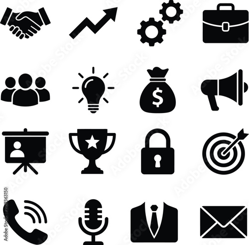Corporate Business Icon Set – Professional Office, Management and Finance Symbols