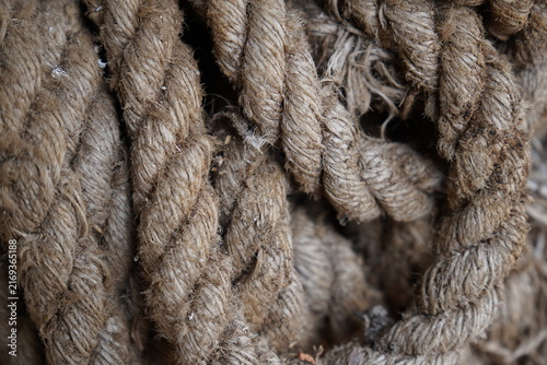 Obraz na plátně Close up of thick twisted brown nautical rope texture for maritime or industrial