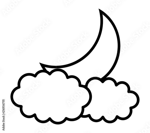 シンプルな黒い線の月と雲　天気アイコン