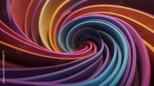 A swirling vortex of vibrant, pastel-colored ribbons creates a mesmerizing abstract pattern.