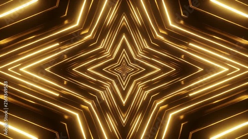A dazzling abstract tunnel of golden light and geometric shapes.