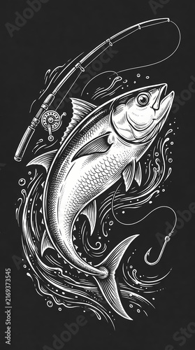 Game Fish Jumps from Water Rod.
