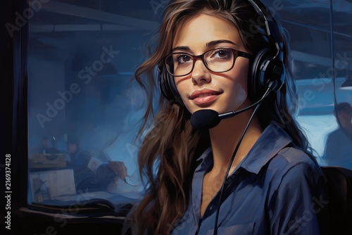 Woman wearing glasses and a headset smiling, representing communication and remote support