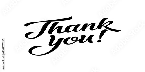Quadro su tela Calligraphic thank you text, elegant black script lettering on white background,