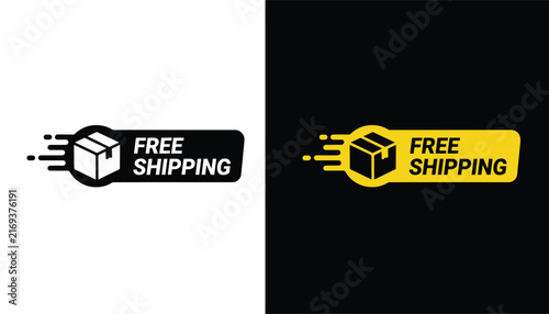 Obraz na płótnie Free shipping badge with parcel box and speed lines for online stores