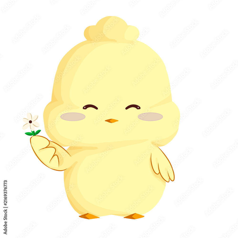 Fototapeta premium CUTE YELOW DUCK GIVING FLOWER