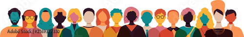 Different people standing together. Modern colourful design.