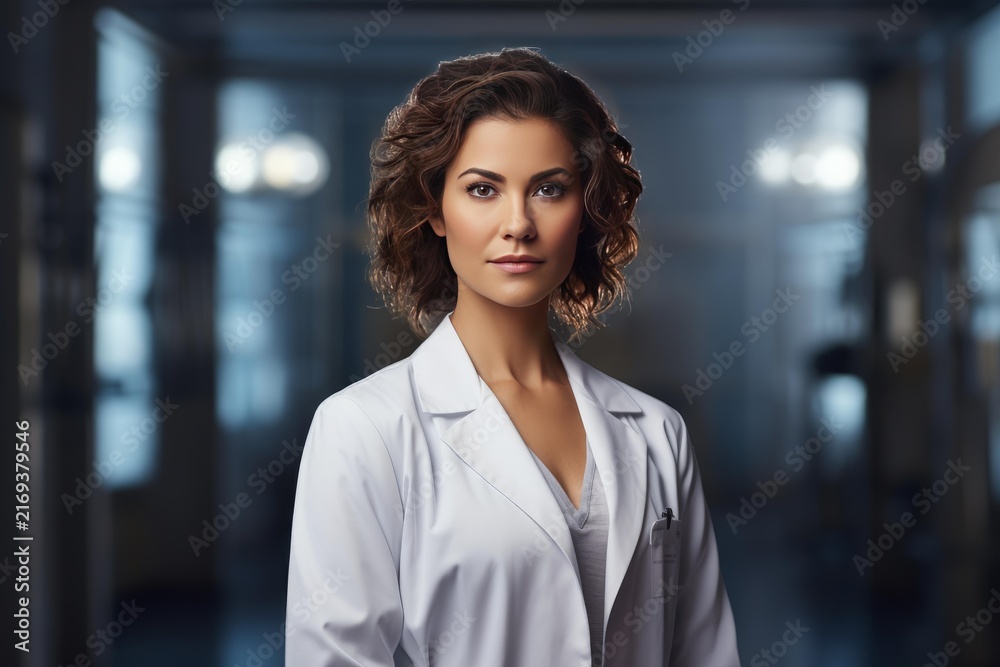 Obraz premium Female doctor working in medical facility, representing healthcare professionalism and innovation