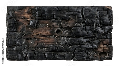 Burnt Wood Background Texture with Heavy Charred Timber Plank Grain
