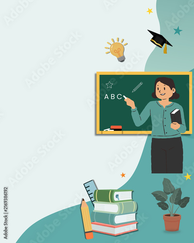 Teacher Education Background with Chalkboard Books and Copy Space