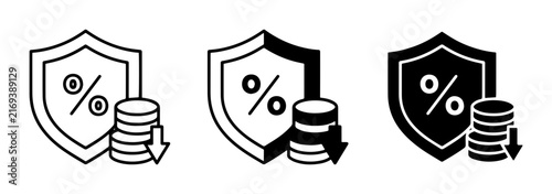 Finance protection with percentage and falling coins outline solid styles, UI and web interface.
