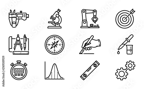 Engineering and science tools icons outline solid styles, UI and web interface.