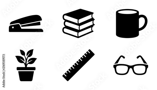 Office and study supplies collection outline solid styles, UI and web interface.