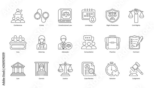 Law and Justice & Legal Vector Icon Pack Line Art Outline Illustration 