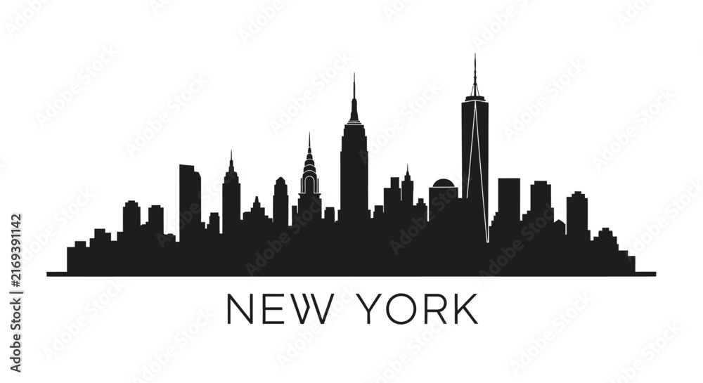 Obraz premium New York City Skyline Silhouette - Black and White Vector