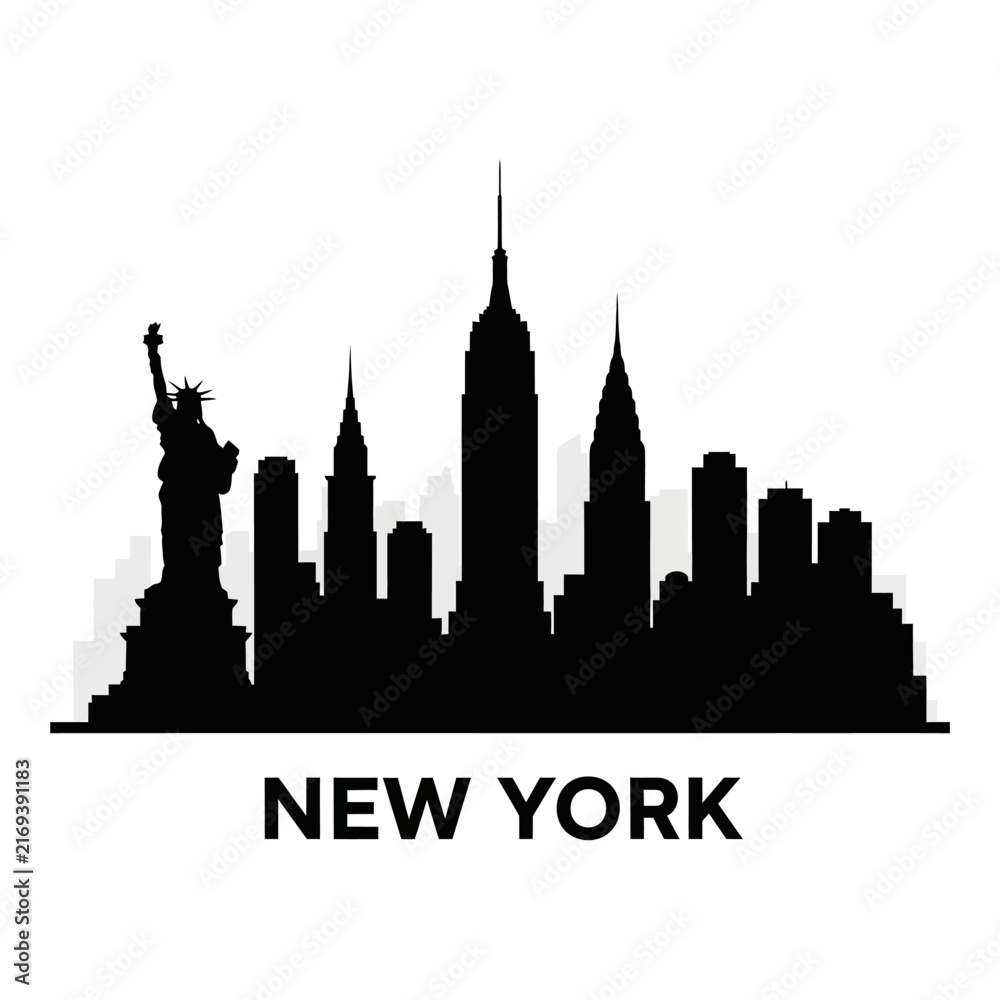 Fototapeta premium New York City Skyline Silhouette - Iconic Landmarks
