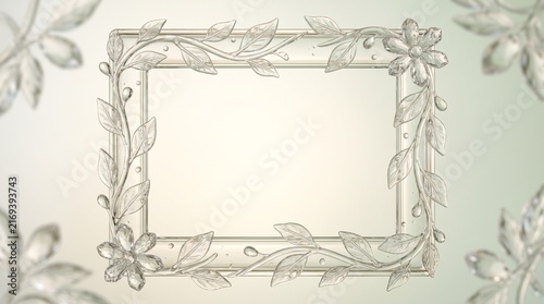 Picture frame crafted from intricate glass vines and floral motifs sits against a soft-focus botanical backdrop.