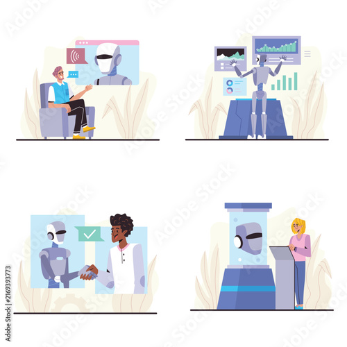 Artificial Intelligence Robotics Human Collaboration Technology Illustration Set