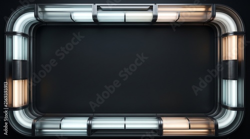 Neon light frame constructed from glowing tubes creates a modern border for digital content display.