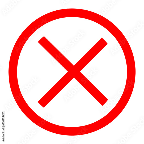 Red X in Circle: A bold red 'X' inside a red circle, representing a negative or incorrect mark, often used to signify rejection or a wrong answer.