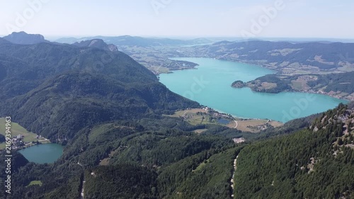 Panoramic View of Lake Wolfgangsee from a Mountain Summit in Upper Austria, Salzkammergut Region 4k
