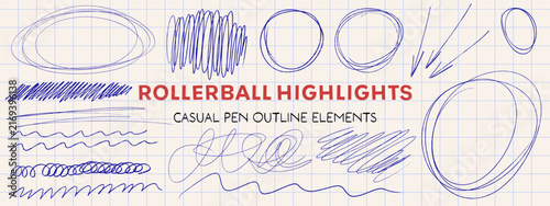 Messy Pen scribbles, rollerball sketch lines and hand drawn casual outline elements set