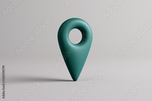 Teal location pin icon with smooth 3D rounded shape on gray background