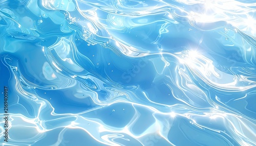 Abstract Blue Ocean Waves with Dynamic Flowing Water