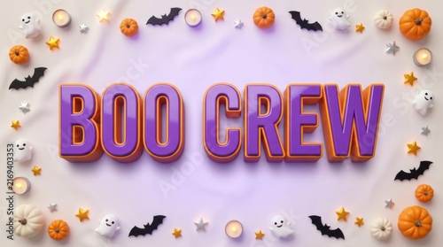 Boo Crew Halloween typography with festive pumpkins and ghosts on a white background