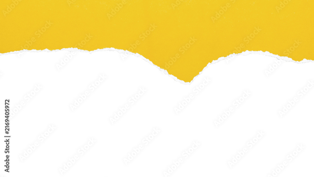 Fototapeta premium Yellow torn paper edge with deep central notch on transparent background