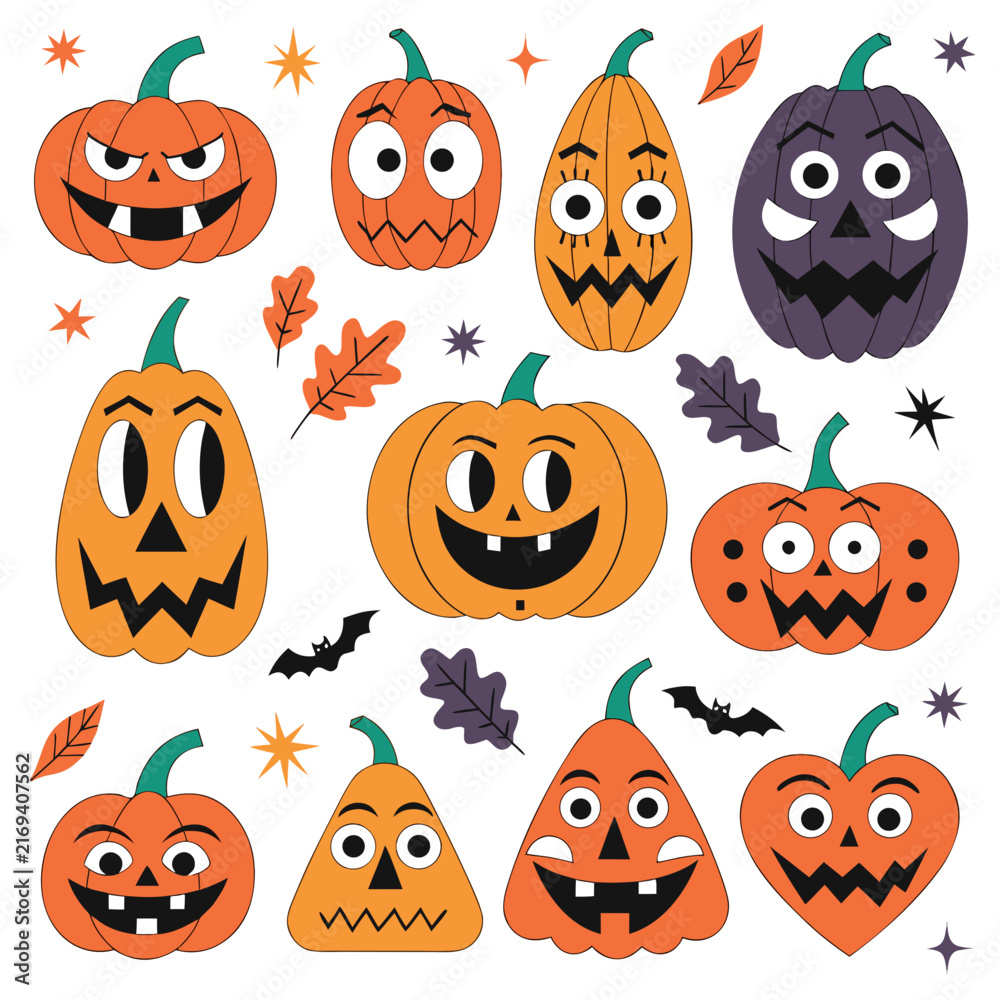 Naklejka premium Set of Halloween pumpkins