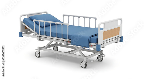Plakat w ramie Blue hospital bed with metal frame
