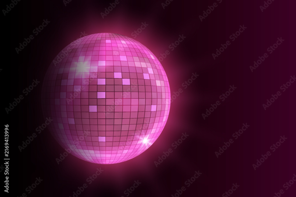 Obraz premium Disco ball background with pink glow and mirrored tiles