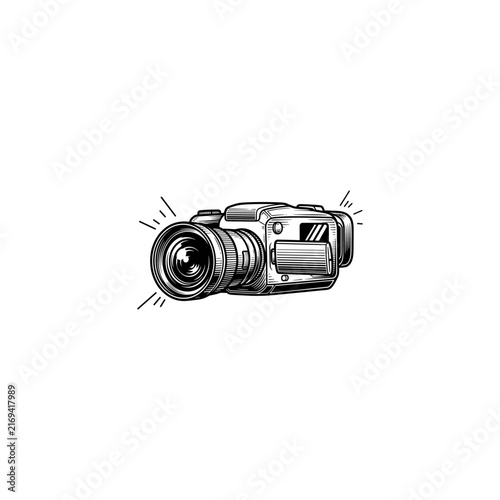 Handy cam video recorder black and white sketch icon logo flat vector design 