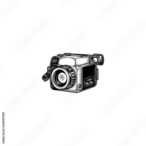 Handy cam video recording camera black and white sketch icon logo flat vector design