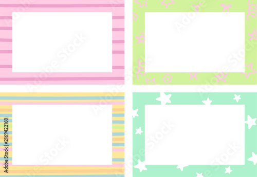 Cute rectangle frame set with star and stripe pattern for polaroid photo, ad template, notepad, sticky note, memo, notepads, card print, border, banner, social media post, poster, postcard, cover