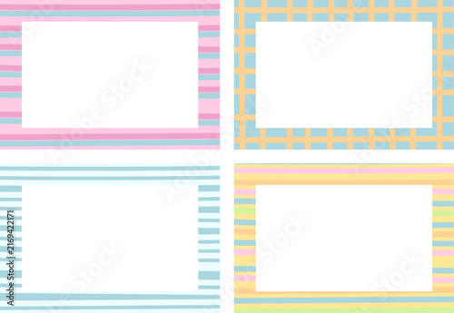 Cute rectangle frame set with stripe and checked pattern for polaroid photo, ad template, notepad, sticky note, memo, notepads, card print, border, banner, social media post, poster, postcard, cover