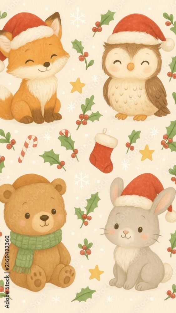 Naklejka premium Cute festive animal illustration mobile wallpaper