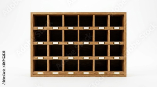 Wooden organizer compartment storage shelf unit with label holders